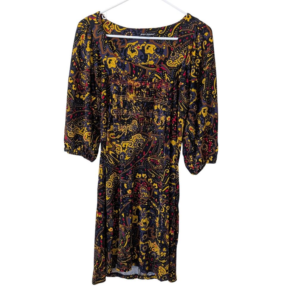 Vintage 80s Betsey Johnson Dress Paisley Jersey Knit Square Neck Size 8‎